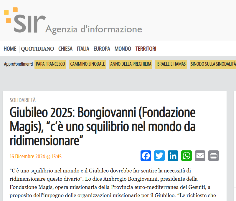 AGENSIR – Giubileo 2025: Bongiovanni (Fondazione Magis), “c’è uno squilibrio nel mondo da ridimensionare”
