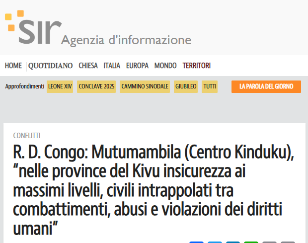 AGENSIR – “R. D. Congo: Mutumambila (Centro Kinduku), ‘nelle province del Kivu insicurezza ai massimi livelli, civili intrappolati tra combattimenti, abusi e violazioni dei diritti umani’”